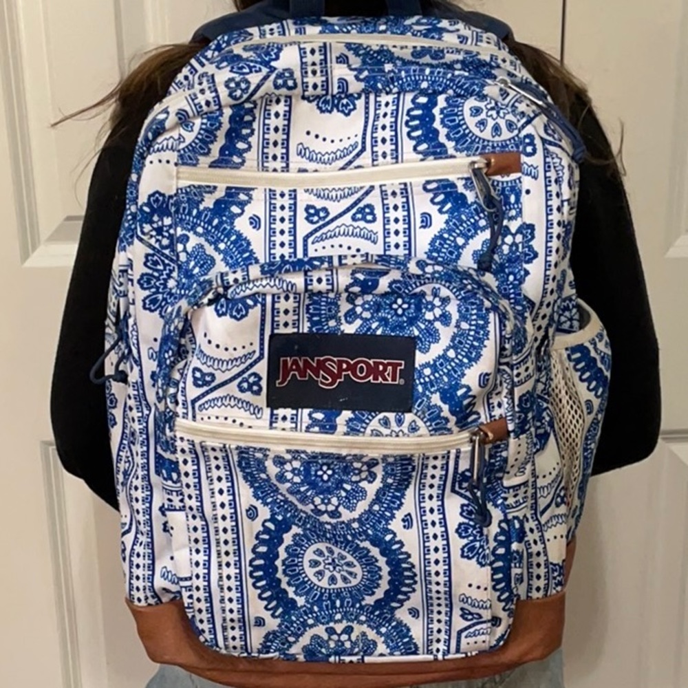 Jansport blue and white paisley backpack